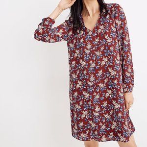 Madewell womens dress size M button back antique floral mini long sleeve shift